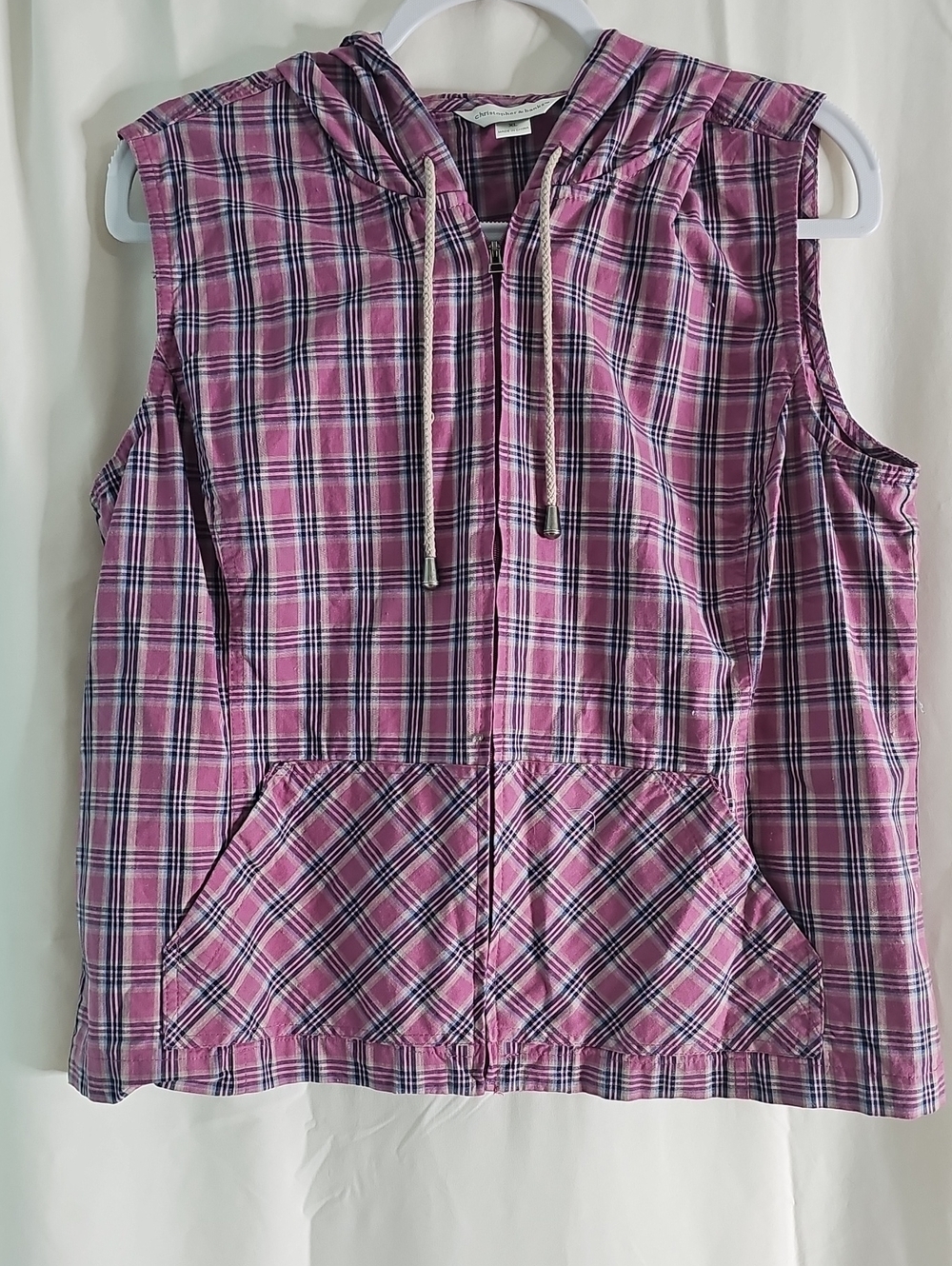 Christopher & Banks 100% Cotton Pink Plaid Zip-Up Jacket